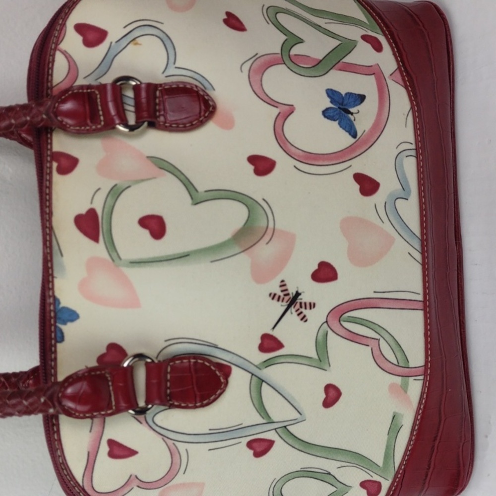 Brighton-esque Whimsical Heart Butterfly Croc-Embossed Leather Trim Purse Bag - Picture 9 of 16